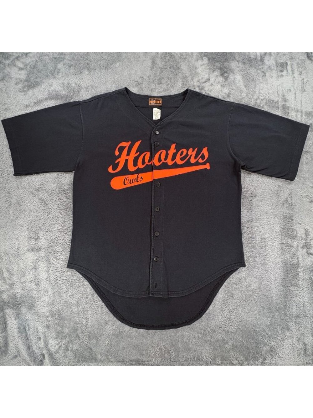 Vintage 90s Hooters Owls Baseball Jersey Mens M Black Orange Made USA Y2K